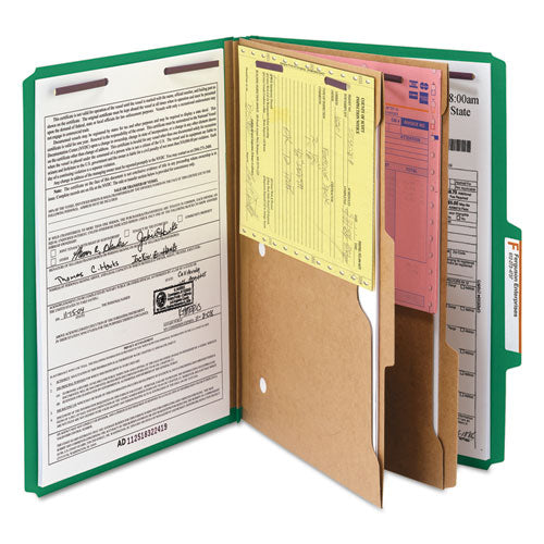 Smead® wholesale. 6-section Pressboard Top Tab Pocket-style Classification Folders With Safeshield Fasteners, 2 Dividers, Legal, Green, 10-bx. HSD Wholesale: Janitorial Supplies, Breakroom Supplies, Office Supplies.
