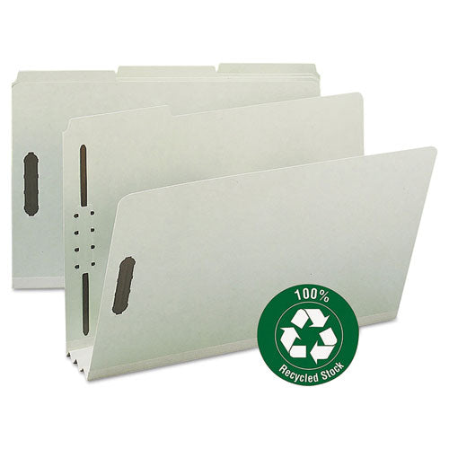 Smead® wholesale. 100% Recycled Pressboard Fastener Folders, Legal Size, Gray-green, 25-box. HSD Wholesale: Janitorial Supplies, Breakroom Supplies, Office Supplies.