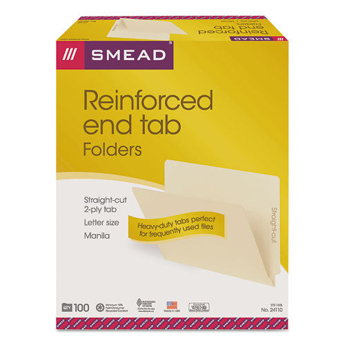 Smead® wholesale. Heavyweight Manila End Tab Folders, 9.5" Front, Straight Tab, Letter Size, 100-box. HSD Wholesale: Janitorial Supplies, Breakroom Supplies, Office Supplies.