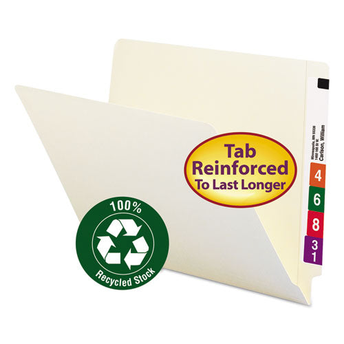 Smead® wholesale. 100% Recycled Manila End Tab Folders, Straight Tab, Letter Size, 100-box. HSD Wholesale: Janitorial Supplies, Breakroom Supplies, Office Supplies.
