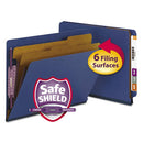 Smead® wholesale. End Tab Pressboard Classification Folders With Safeshield Fasteners, 2 Dividers, Letter Size, Dark Blue, 10-box. HSD Wholesale: Janitorial Supplies, Breakroom Supplies, Office Supplies.