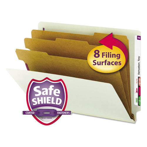 Smead® wholesale. End Tab Pressboard Classification Folders With Safeshield Coated Fasteners, 3 Dividers, Letter Size, Gray-green, 10-box. HSD Wholesale: Janitorial Supplies, Breakroom Supplies, Office Supplies.