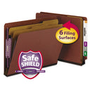 Smead® wholesale. End Tab Pressboard Classification Folders With Safeshield Coated Fasteners, 2 Dividers, Letter Size, Red, 10-box. HSD Wholesale: Janitorial Supplies, Breakroom Supplies, Office Supplies.