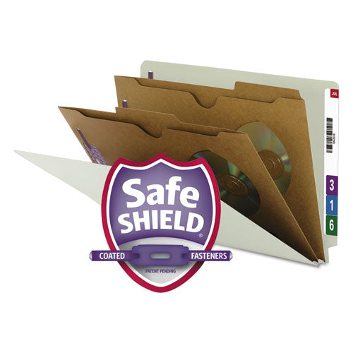 Smead® wholesale. X-heavy 2-pocket End Tab Pressboard Classification Folders With Safeshield Fasteners, 2 Dividers, Legal, Gray-green, 10-bx. HSD Wholesale: Janitorial Supplies, Breakroom Supplies, Office Supplies.