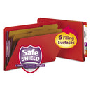 Smead® wholesale. End Tab Pressboard Classification Folders With Safeshield Fasteners, 2 Dividers, Legal Size, Bright Red, 10-box. HSD Wholesale: Janitorial Supplies, Breakroom Supplies, Office Supplies.