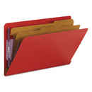 Smead® wholesale. End Tab Pressboard Classification Folders With Safeshield Fasteners, 2 Dividers, Legal Size, Bright Red, 10-box. HSD Wholesale: Janitorial Supplies, Breakroom Supplies, Office Supplies.