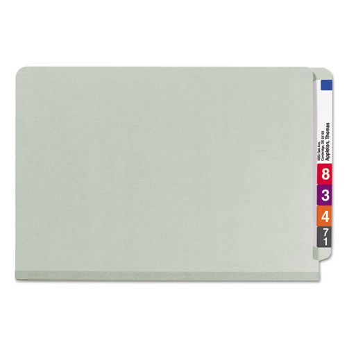 Smead® wholesale. End Tab Pressboard Classification Folders With Safeshield Coated Fasteners, 2 Dividers, Legal Size, Gray-green, 10-box. HSD Wholesale: Janitorial Supplies, Breakroom Supplies, Office Supplies.