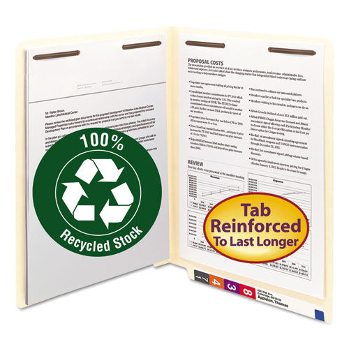 Smead® wholesale. 100% Recycled Manila End Tab Folders With Two Fasteners, Straight Tab, Letter Size, 50-box. HSD Wholesale: Janitorial Supplies, Breakroom Supplies, Office Supplies.