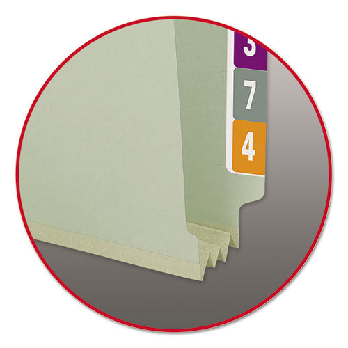 Smead® wholesale. End Tab 3" Expansion Pressboard File Folders With Two Safeshield Coated Fasteners, Straight Tab, Legal, Gray-green, 25-box. HSD Wholesale: Janitorial Supplies, Breakroom Supplies, Office Supplies.