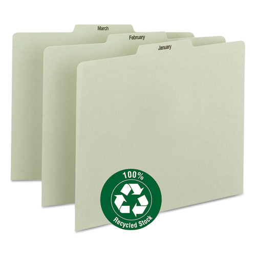 Smead® wholesale. 100% Recycled Monthly Top Tab File Guide Set, 1-3-cut Top Tab, January To December, 8.5 X 11, Green, 12-set. HSD Wholesale: Janitorial Supplies, Breakroom Supplies, Office Supplies.