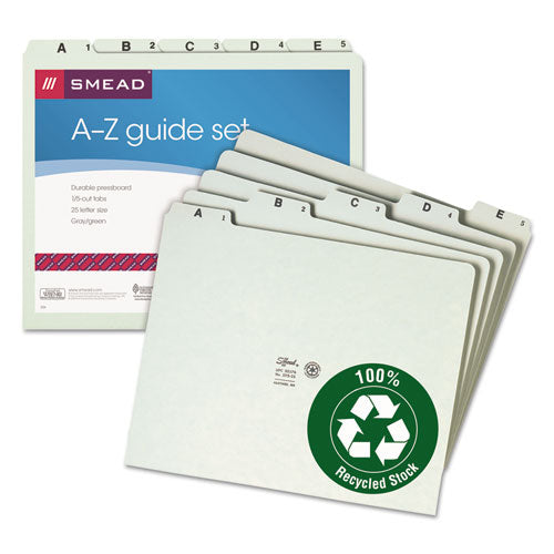 Smead® wholesale. Alphabetic Top Tab Indexed File Guide Set, 1-5-cut Top Tab, A To Z, 8.5 X 11, Green, 25-set. HSD Wholesale: Janitorial Supplies, Breakroom Supplies, Office Supplies.