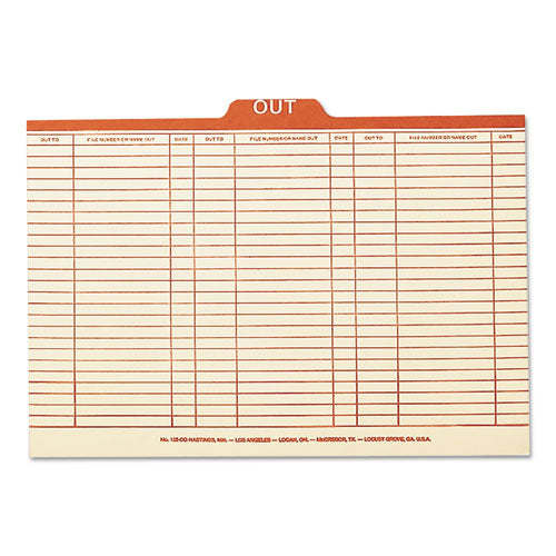 Smead® wholesale. Manila Out Guides, Printed Form Style, 1-5-cut Top Tab, Out, 8.5 X 14, Manila, 100-box. HSD Wholesale: Janitorial Supplies, Breakroom Supplies, Office Supplies.
