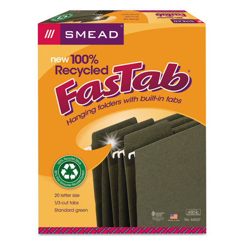 Smead® wholesale. Fastab Hanging Folders, Letter Size, 1-3-cut Tab, Standard Green, 20-box. HSD Wholesale: Janitorial Supplies, Breakroom Supplies, Office Supplies.