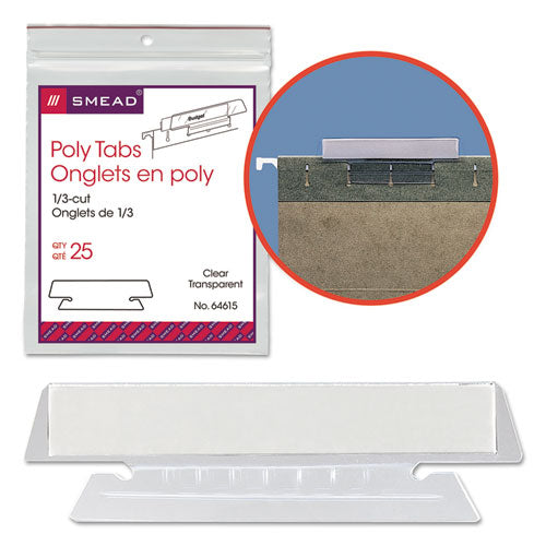 Smead® wholesale. Poly Index Tabs And Inserts For Hanging File Folders, 1-3-cut Tabs, White-clear, 3.5" Wide, 25-pack. HSD Wholesale: Janitorial Supplies, Breakroom Supplies, Office Supplies.