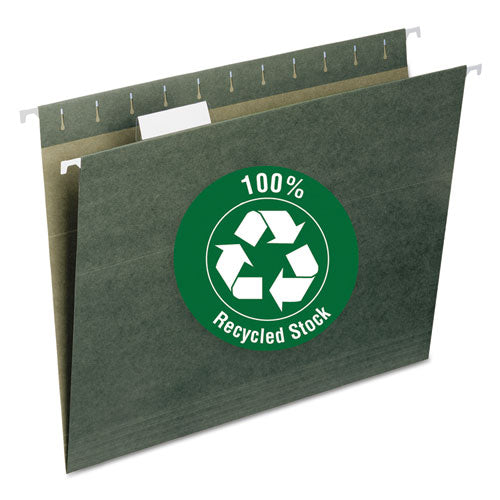 Smead® wholesale. 100% Recycled Hanging File Folders, Letter Size, 1-5-cut Tab, Standard Green, 25-box. HSD Wholesale: Janitorial Supplies, Breakroom Supplies, Office Supplies.