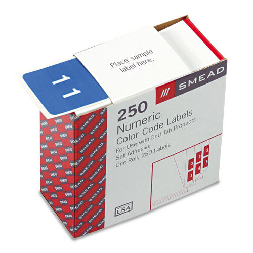 Smead® wholesale. Numerical End Tab File Folder Labels, 1, 1.5 X 1.5, Light Blue, 250-roll. HSD Wholesale: Janitorial Supplies, Breakroom Supplies, Office Supplies.