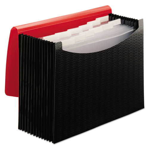 Smead® wholesale. 12-pocket Poly Expanding File, 0.88" Expansion, 12 Sections, 1-6-cut Tab, Letter Size, Black-red. HSD Wholesale: Janitorial Supplies, Breakroom Supplies, Office Supplies.