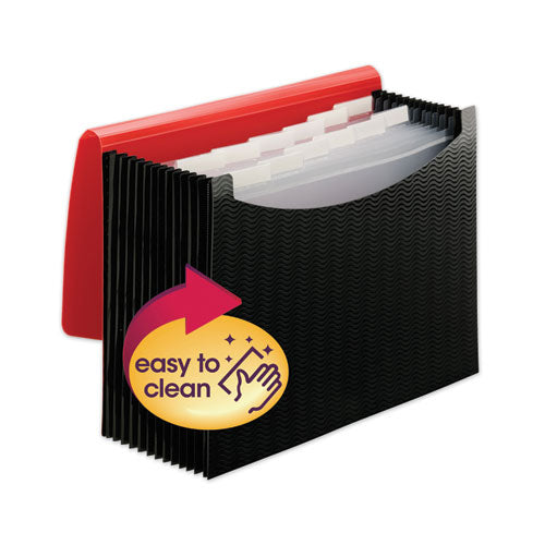 Smead® wholesale. 12-pocket Poly Expanding File, 0.88" Expansion, 12 Sections, 1-6-cut Tab, Letter Size, Black-red. HSD Wholesale: Janitorial Supplies, Breakroom Supplies, Office Supplies.