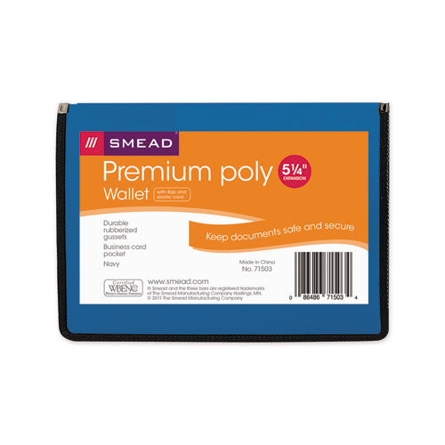 Smead® wholesale. Poly Premium Wallets, 5.25" Expansion, 1 Section, Letter Size, Navy Blue. HSD Wholesale: Janitorial Supplies, Breakroom Supplies, Office Supplies.