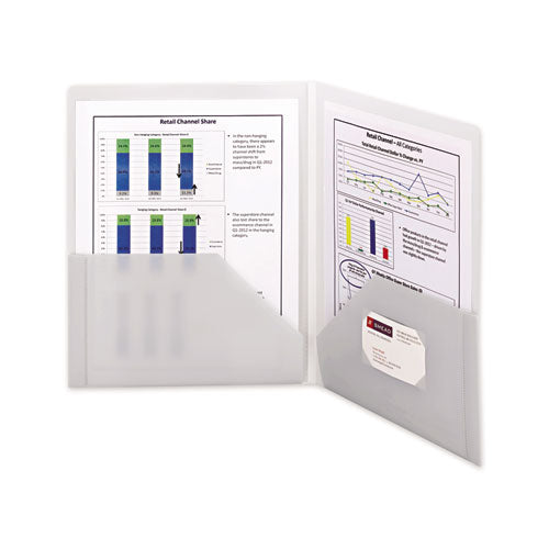 Smead® wholesale. Frame View Poly Two-pocket Folder, 11 X 8 1-2, Clear-oyster, 5-pack. HSD Wholesale: Janitorial Supplies, Breakroom Supplies, Office Supplies.