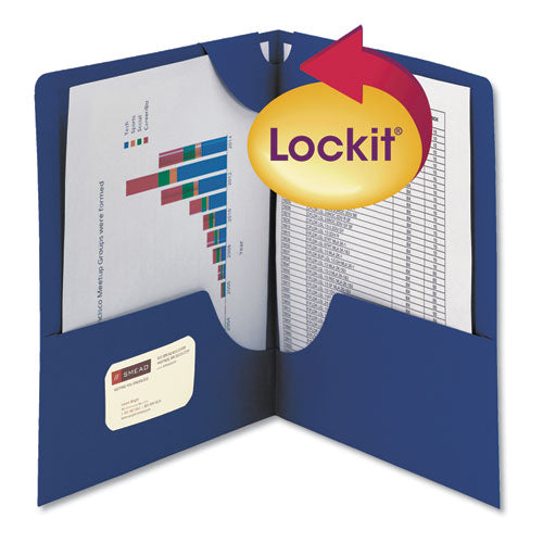 Smead® wholesale. Lockit Two-pocket Folder, Textured Paper, 11 X 8 1-2, Dk Blue, 25-bx. HSD Wholesale: Janitorial Supplies, Breakroom Supplies, Office Supplies.