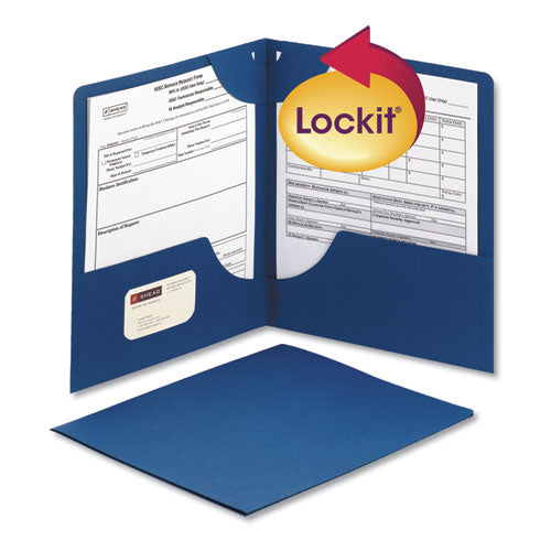 Smead® wholesale. Lockit Two-pocket Folder, Textured Paper, 11 X 8 1-2, Dk Blue, 25-bx. HSD Wholesale: Janitorial Supplies, Breakroom Supplies, Office Supplies.