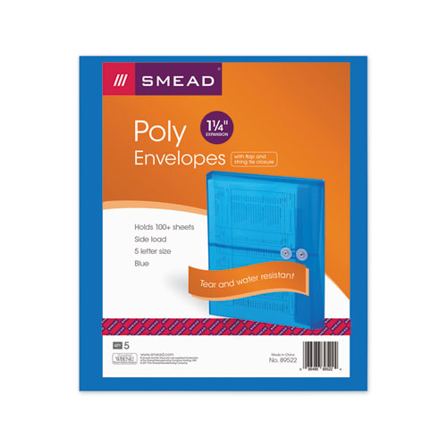 Smead® wholesale. Poly String And Button Interoffice Envelopes, String And Button Closure, 9.75 X 11.63, Transparent Blue, 5-pack. HSD Wholesale: Janitorial Supplies, Breakroom Supplies, Office Supplies.