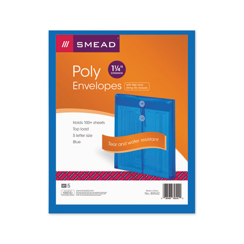 Smead® wholesale. Poly String And Button Interoffice Envelopes, String And Button Closure, 9.75 X 11.63, Transparent Blue, 5-pack. HSD Wholesale: Janitorial Supplies, Breakroom Supplies, Office Supplies.