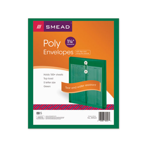 Smead® wholesale. Poly String And Button Interoffice Envelopes, String And Button Closure, 9.75 X 11.63, Transparent Green, 5-pack. HSD Wholesale: Janitorial Supplies, Breakroom Supplies, Office Supplies.