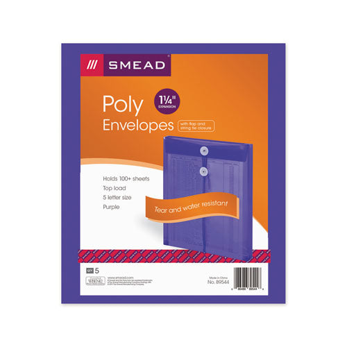 Smead® wholesale. Poly String And Button Interoffice Envelopes, String And Button Closure, 9.75 X 11.63, Transparent Purple, 5-pack. HSD Wholesale: Janitorial Supplies, Breakroom Supplies, Office Supplies.