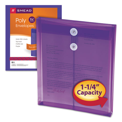 Smead® wholesale. Poly String And Button Interoffice Envelopes, String And Button Closure, 9.75 X 11.63, Transparent Purple, 5-pack. HSD Wholesale: Janitorial Supplies, Breakroom Supplies, Office Supplies.