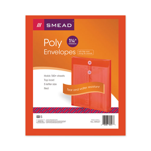 Smead® wholesale. Poly String And Button Interoffice Envelopes, String And Button Closure, 9.75 X 11.63, Transparent Red, 5-pack. HSD Wholesale: Janitorial Supplies, Breakroom Supplies, Office Supplies.