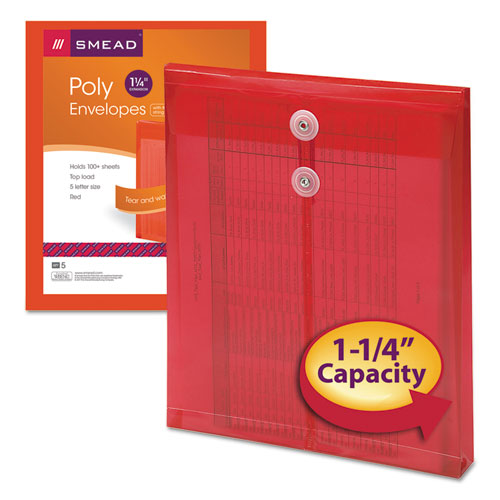 Smead® wholesale. Poly String And Button Interoffice Envelopes, String And Button Closure, 9.75 X 11.63, Transparent Red, 5-pack. HSD Wholesale: Janitorial Supplies, Breakroom Supplies, Office Supplies.