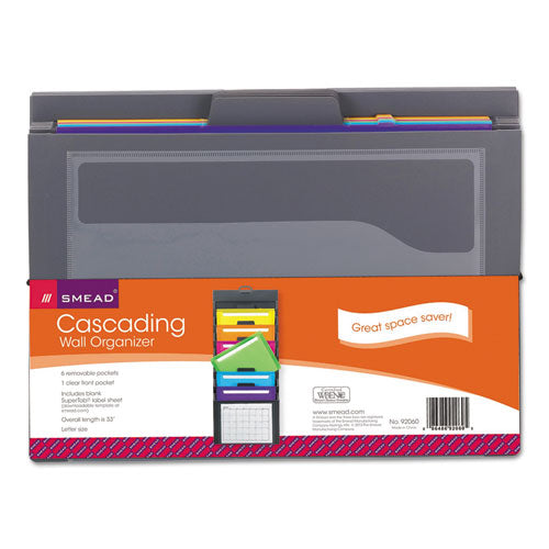 Smead® wholesale. Cascading Wall Organizer, 14.25 X 33, Letter, Gray With 6 Bright Color Pockets. HSD Wholesale: Janitorial Supplies, Breakroom Supplies, Office Supplies.
