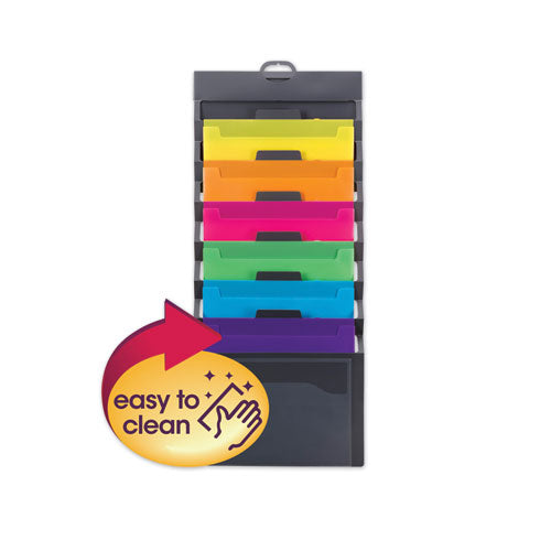 Smead® wholesale. Cascading Wall Organizer, 14.25 X 33, Letter, Gray With 6 Bright Color Pockets. HSD Wholesale: Janitorial Supplies, Breakroom Supplies, Office Supplies.