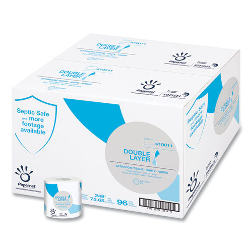 Papernet® wholesale. Double Layer Toilet Tissue, Septic Safe, 1-ply, White, Virgin, 4" X 248 Ft, 850 Sheets-roll, 96 Rolls-carton. HSD Wholesale: Janitorial Supplies, Breakroom Supplies, Office Supplies.