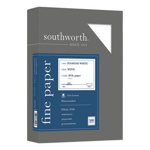 Southworth® wholesale. 25% Cotton Diamond White Business Paper, 95 Bright, 20 Lb, 8.5 X 11, 500-ream. HSD Wholesale: Janitorial Supplies, Breakroom Supplies, Office Supplies.