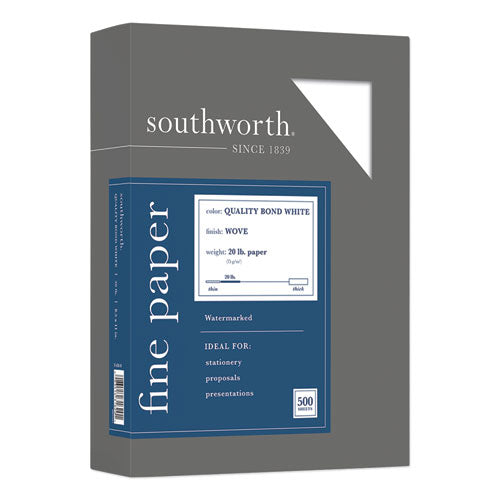 Southworth® wholesale. Quality Bond Business Paper, 95 Bright, 20 Lb, 8.5 X 11, White, 500-ream. HSD Wholesale: Janitorial Supplies, Breakroom Supplies, Office Supplies.