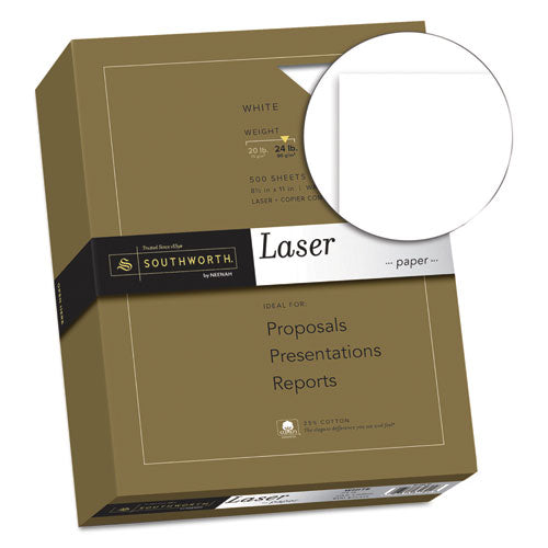 Southworth® wholesale. 25% Cotton Laser Paper, 95 Bright, 24 Lb, 8.5 X 11, White, 500-ream. HSD Wholesale: Janitorial Supplies, Breakroom Supplies, Office Supplies.