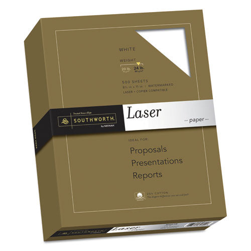 Southworth® wholesale. 25% Cotton Laser Paper, 95 Bright, 24 Lb, 8.5 X 11, White, 500-ream. HSD Wholesale: Janitorial Supplies, Breakroom Supplies, Office Supplies.