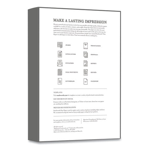 Southworth® wholesale. 25% Cotton Business Paper, 95 Bright, 20 Lb, 8.5 X 11, White, 500 Sheets-ream. HSD Wholesale: Janitorial Supplies, Breakroom Supplies, Office Supplies.