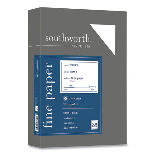 Southworth® wholesale. 25% Cotton Business Paper, 95 Bright, 20 Lb, 8.5 X 11, White, 500 Sheets-ream. HSD Wholesale: Janitorial Supplies, Breakroom Supplies, Office Supplies.