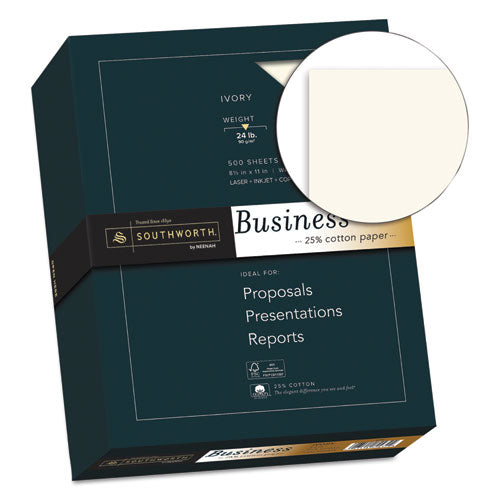 Southworth® wholesale. 25% Cotton Business Paper, 95 Bright, 24 Lb, 8.5 X 11, Ivory, 500 Sheets-ream. HSD Wholesale: Janitorial Supplies, Breakroom Supplies, Office Supplies.
