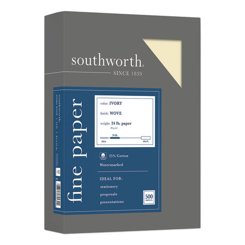 Southworth® wholesale. 25% Cotton Business Paper, 95 Bright, 24 Lb, 8.5 X 11, Ivory, 500 Sheets-ream. HSD Wholesale: Janitorial Supplies, Breakroom Supplies, Office Supplies.