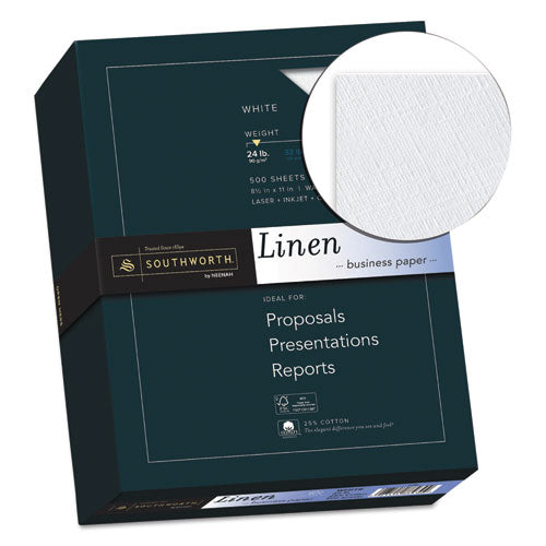 Southworth® wholesale. 25% Cotton Linen Business Paper, 91 Bright, 24 Lb, 8.5 X 11, White, 500-ream. HSD Wholesale: Janitorial Supplies, Breakroom Supplies, Office Supplies.