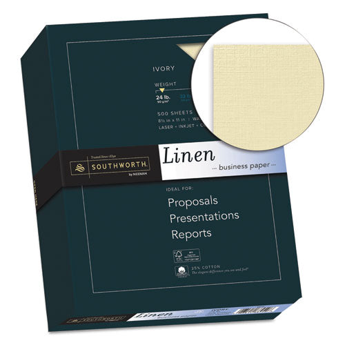 Southworth® wholesale. 25% Cotton Linen Business Paper, 24 Lb, 8.5 X 11, Ivory, 500-ream. HSD Wholesale: Janitorial Supplies, Breakroom Supplies, Office Supplies.