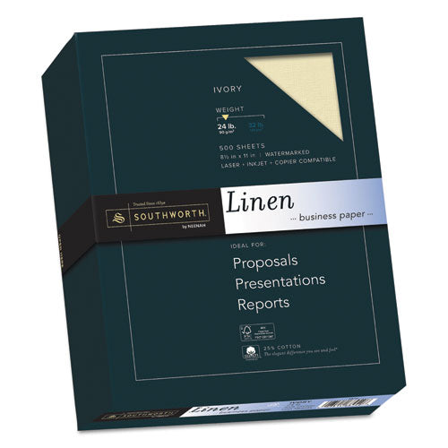 Southworth® wholesale. 25% Cotton Linen Business Paper, 24 Lb, 8.5 X 11, Ivory, 500-ream. HSD Wholesale: Janitorial Supplies, Breakroom Supplies, Office Supplies.