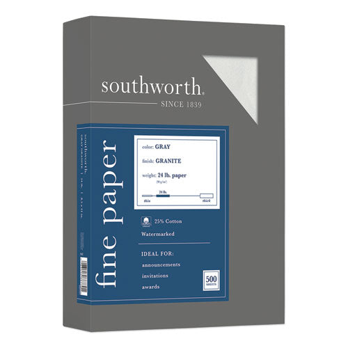 Southworth® wholesale. Granite Specialty Paper, 24 Lb, 8.5 X 11, Gray, 500-ream. HSD Wholesale: Janitorial Supplies, Breakroom Supplies, Office Supplies.
