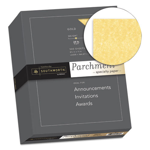 Southworth® wholesale. Parchment Specialty Paper, 24 Lb, 8.5 X 11, Gold, 500-ream. HSD Wholesale: Janitorial Supplies, Breakroom Supplies, Office Supplies.