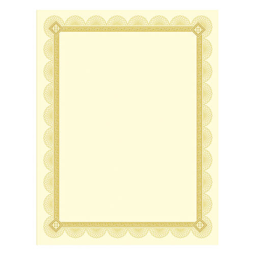Southworth® wholesale. Premium Certificates, Ivory, Spiro Gold Foil Border, 66 Lb,  8.5 X 11, 15-pack. HSD Wholesale: Janitorial Supplies, Breakroom Supplies, Office Supplies.